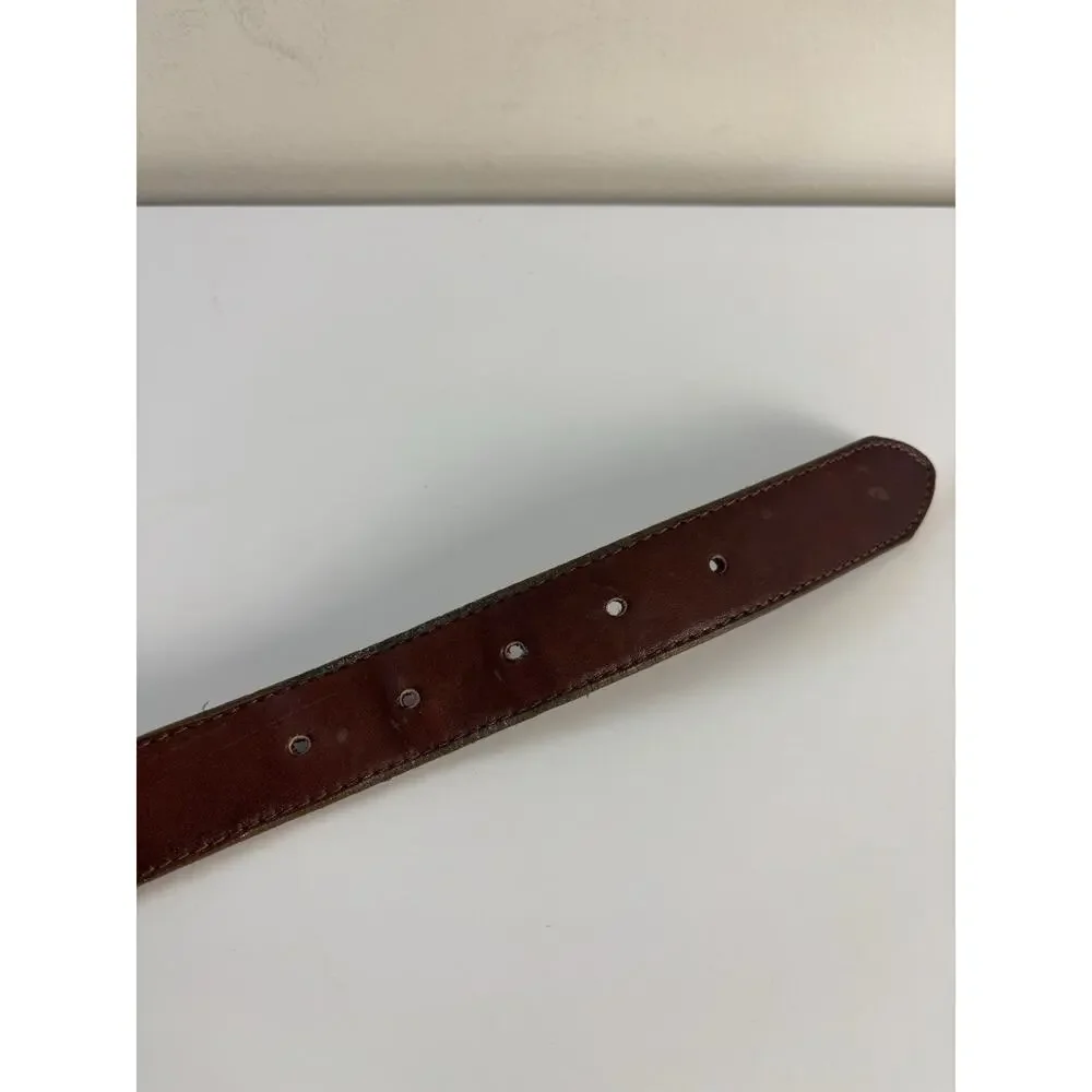 Vtg 90s Donna Katz Brown Genuine Leather Belt Whipstitch Western Boho M/L